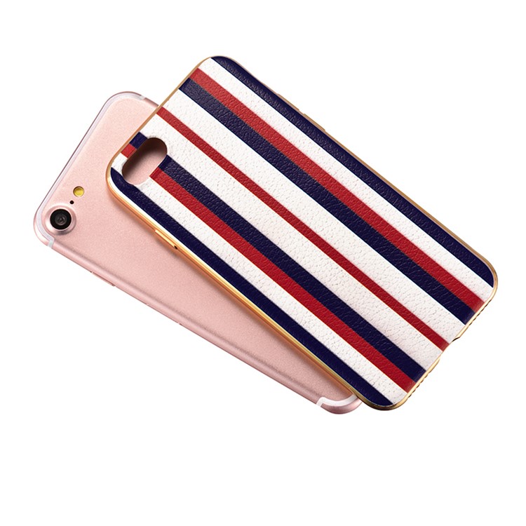 HOCO Glint Series Stripe Style Leather Coated TPU Case for iPhone 7 Plus - Dark Blue / Red-4