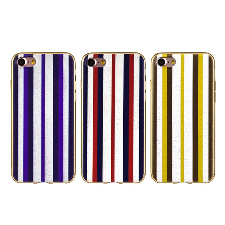 HOCO Glint Series Stripe Style Leather Coated TPU Case for iPhone 7 Plus - Dark Blue / Red-5