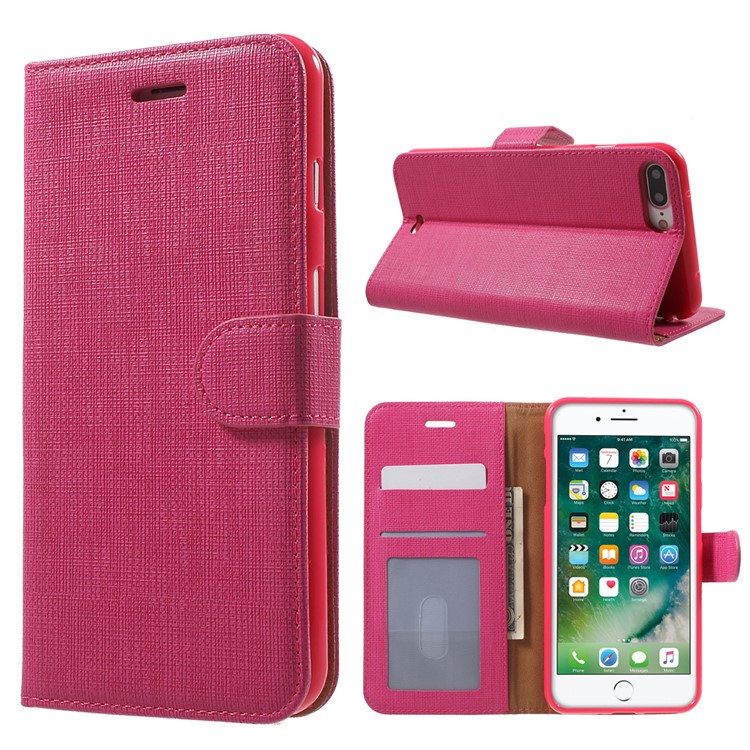 Small Grids Leather Case Wallet Cover for iPhone 7 Plus 5.5 Inch - Rose-1