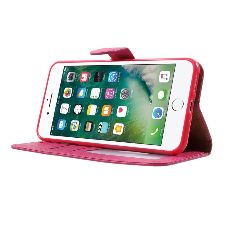 Small Grids Leather Case Wallet Cover for iPhone 7 Plus 5.5 Inch - Rose-3