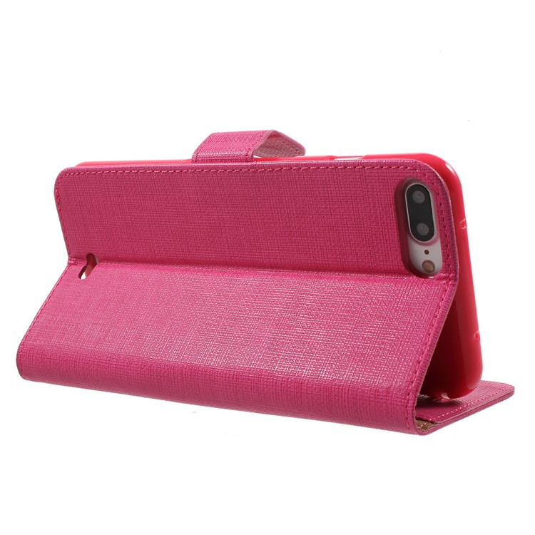 Small Grids Leather Case Wallet Cover for iPhone 7 Plus 5.5 Inch - Rose-4