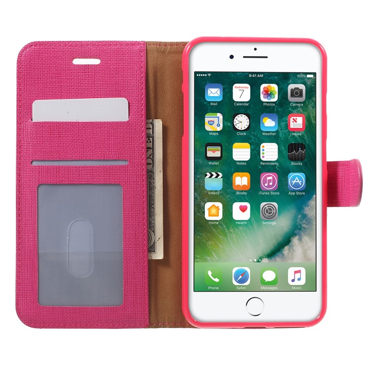 Small Grids Leather Case Wallet Cover for iPhone 7 Plus 5.5 Inch - Rose-5
