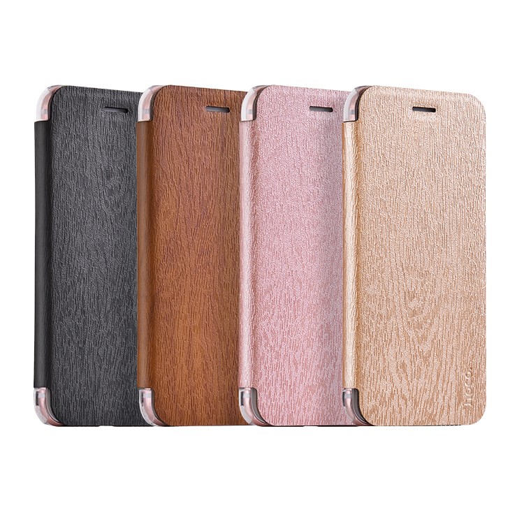 HOCO Wood Texture Leather Flip Case for iPhone 7 with Finger Holder - Black-2