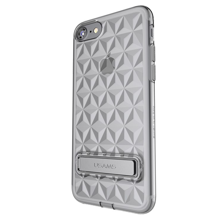 USAMS 3D Rhombic Pattern Clear TPU Case with Plastic Kickstand for iPhone 7 4.7 inch - Black-2