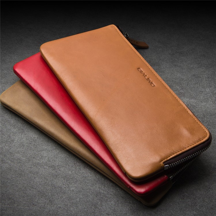 QIALINO Oil Wax Genuine Leather Pouch Clutch Purse for iPhone 7 Plus/7 Etc - Red-5