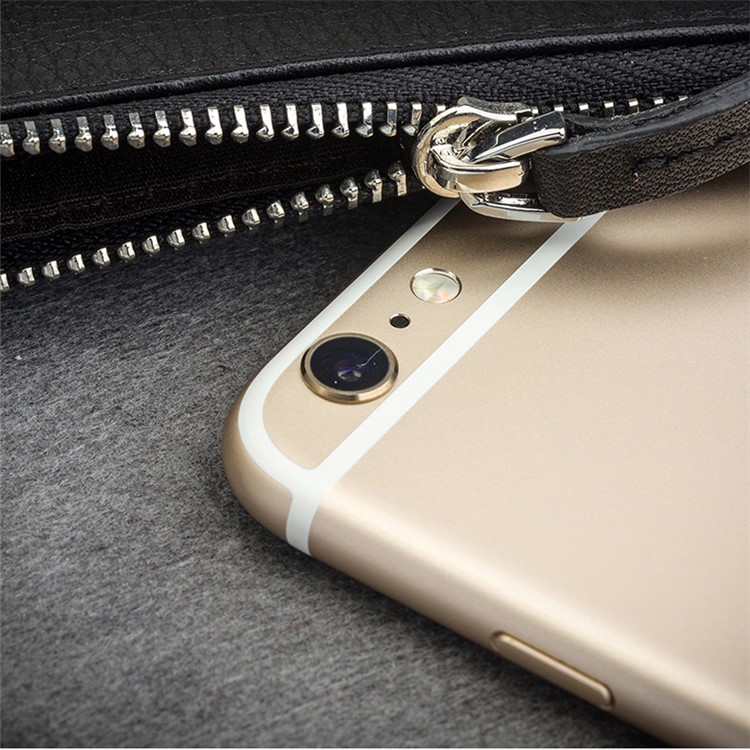 QIALINO Litchi Texture Universal Genuine Leather Wallet Pouch Case for iPhone 7 Plus/6s Plus Etc, Size: 210 x 100mm - Black-5