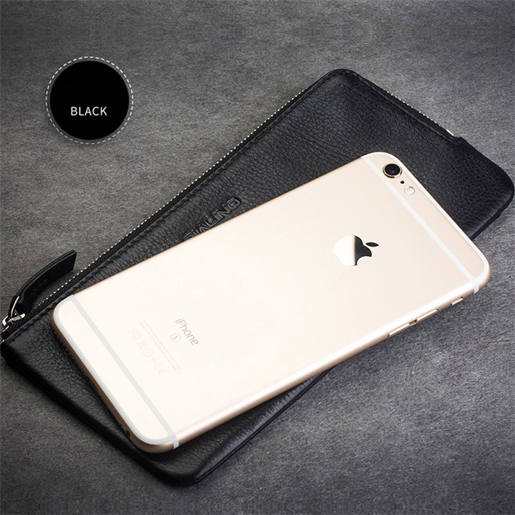 QIALINO Litchi Texture Universal Genuine Leather Wallet Pouch Case for iPhone 7 Plus/6s Plus Etc, Size: 210 x 100mm - Black-6