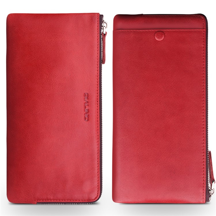 QIALINO Oil Wax Universal Genuine Leather Wallet Pouch Case for iPhone 7 Plus/6s Plus Etc, Size: 210 x 100mm - Red-1