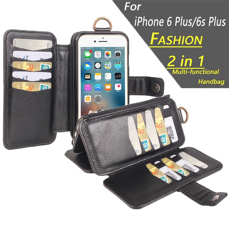 Detachable 2-in-1 Multi Card Slots Wallet Phone Case for iPhone 6s / 6 - Black-1