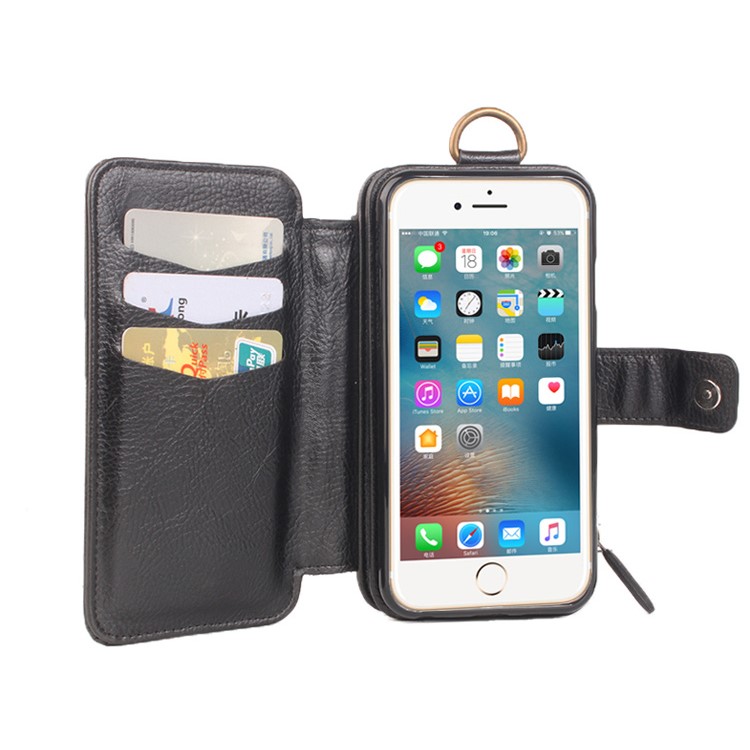 For iPhone 6s Plus / 6 Plus Multi-functional Detachable 2-in-1 Wallet Case + Leather Coated TPU Back Case - Black-5