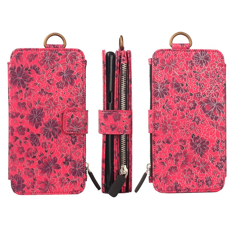 Flower Pattern 2 in 1 Magnetic Absorbed Multi-slot Wallet Leather Case for iPhone 6S Plus / 6 Plus - Red-1