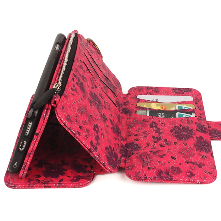 Flower Pattern 2 in 1 Magnetic Absorbed Multi-slot Wallet Leather Case for iPhone 6S Plus / 6 Plus - Red-12