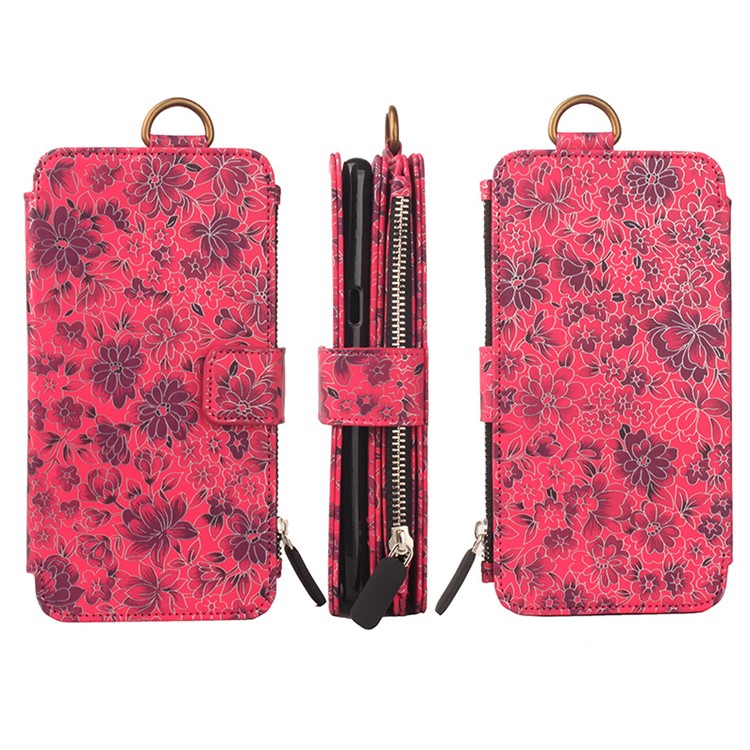 Flower Pattern 2 in 1 Magnetic Absorbed Multi-slot Wallet Leather Case for iPhone 7 4.7 - Red-1
