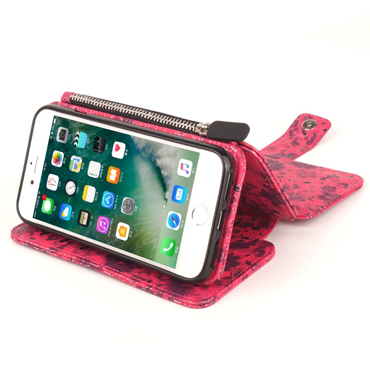 Flower Pattern 2 in 1 Magnetic Absorbed Multi-slot Wallet Leather Case for iPhone 7 4.7 - Red-13