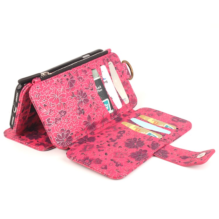 Flower Pattern 2 in 1 Magnetic Absorbed Multi-slot Wallet Leather Case for iPhone 7 4.7 - Red-15