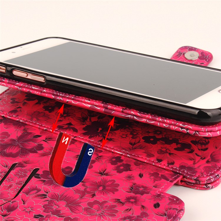 Flower Pattern 2 in 1 Magnetic Absorbed Multi-slot Wallet Leather Case for iPhone 7 4.7 - Red-17