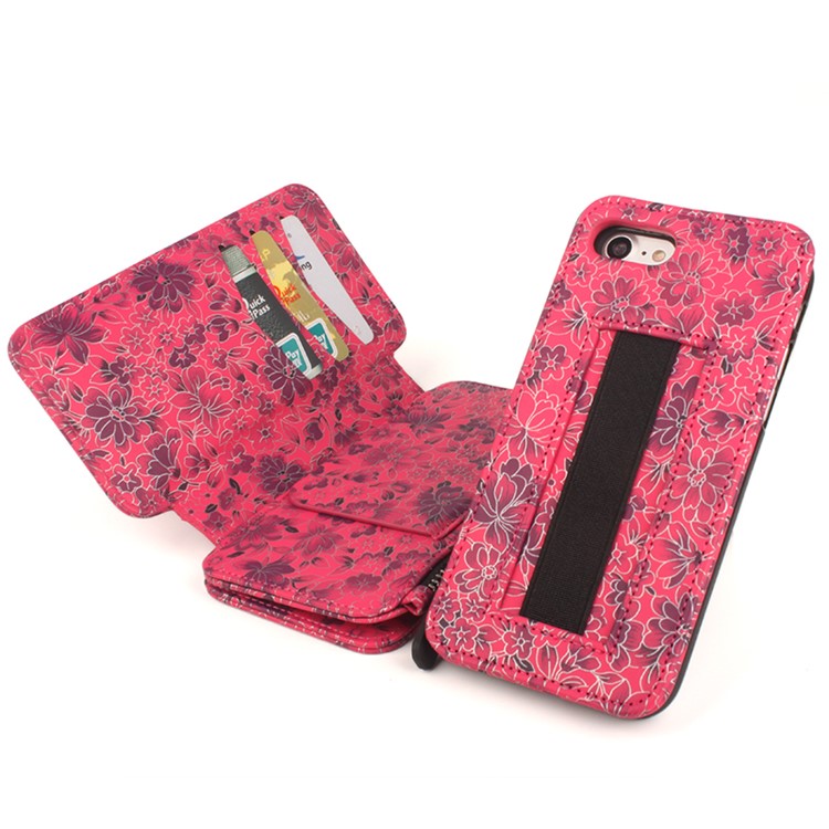 Flower Pattern 2 in 1 Magnetic Absorbed Multi-slot Wallet Leather Case for iPhone 7 4.7 - Red-23