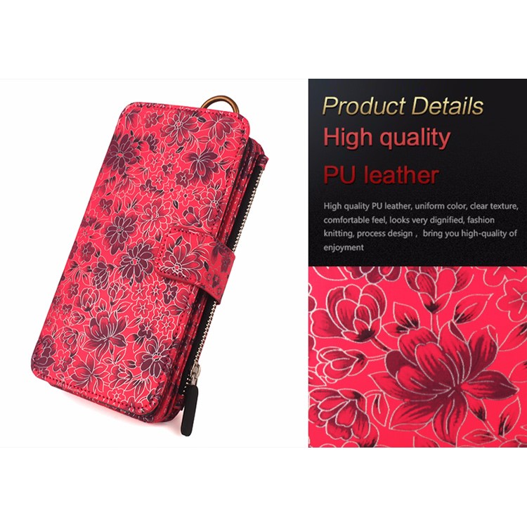Flower Pattern 2 in 1 Magnetic Absorbed Multi-slot Wallet Leather Case for iPhone 7 4.7 - Red-3