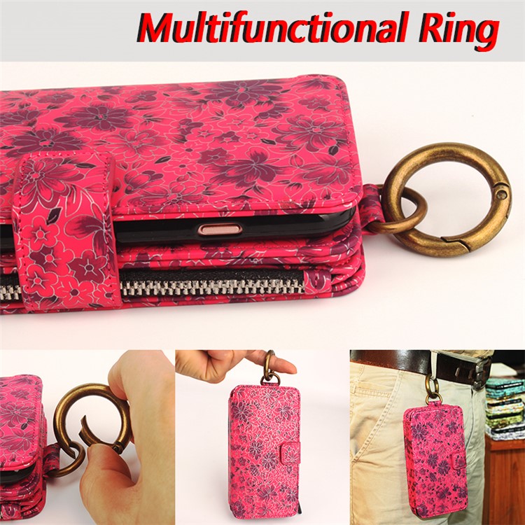 Flower Pattern 2 in 1 Magnetic Absorbed Multi-slot Wallet Leather Case for iPhone 7 4.7 - Red-8