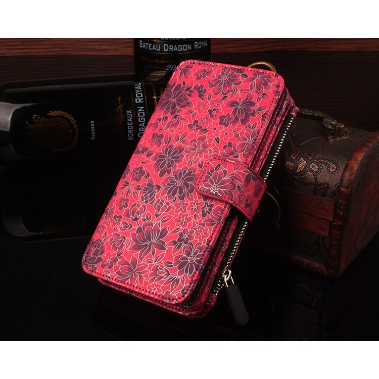 Flower Pattern 2 in 1 Magnetic Absorbed Multi-slot Wallet Leather Case for iPhone 7 4.7 - Red-9