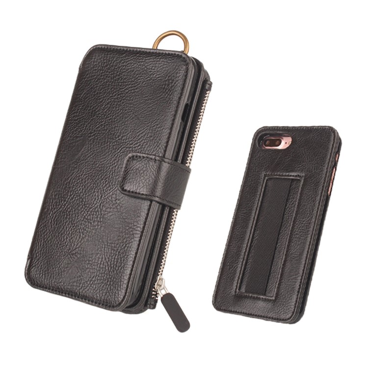 Litchi Pattern 2 in 1 Magnetic Absorbed Multi-slot Wallet Leather Case for iPhone 7 Plus - Black-1