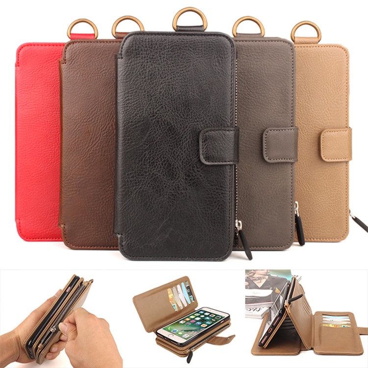 Litchi Pattern 2 in 1 Magnetic Absorbed Multi-slot Wallet Leather Case for iPhone 7 Plus - Black-11