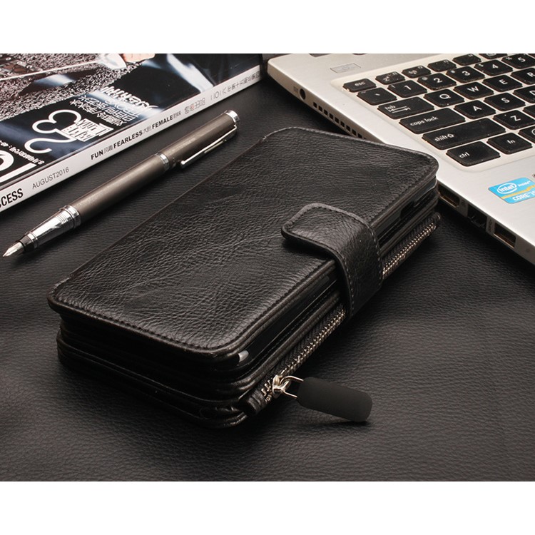 Litchi Pattern 2 in 1 Magnetic Absorbed Multi-slot Wallet Leather Case for iPhone 7 Plus - Black-2