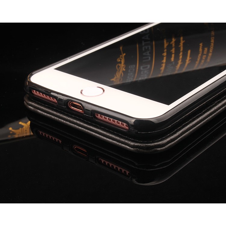 Litchi Pattern 2 in 1 Magnetic Absorbed Multi-slot Wallet Leather Case for iPhone 7 Plus - Black-6