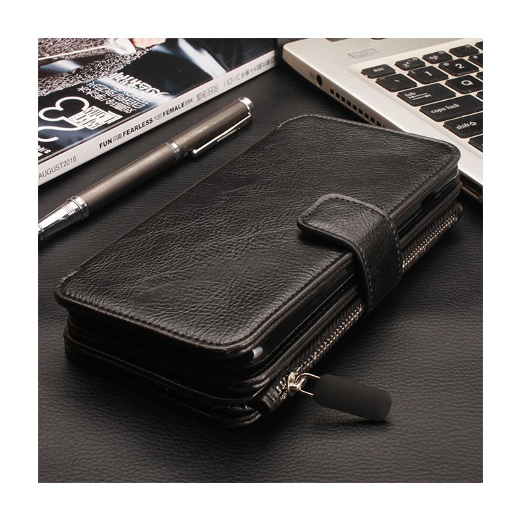 2 in 1 Multi-slot Zipper Wallet Litchi Leather Cover for iPhone 7 - Black-2