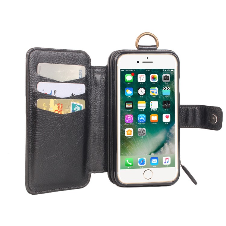 2 in 1 Multi-slot Zipper Wallet Litchi Leather Cover for iPhone 7 - Black-5