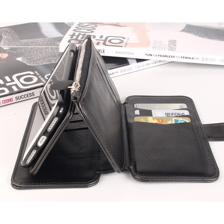 2 in 1 Multi-slot Zipper Wallet Litchi Leather Cover for iPhone 7 - Black-8