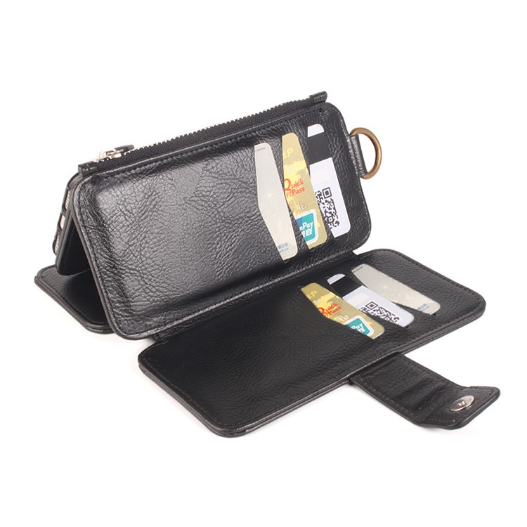 2 in 1 Multi-slot Zipper Wallet Litchi Leather Cover for iPhone 7 - Black-9