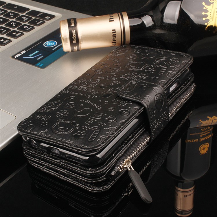 2 in 1 Multi-slot Zipper Wallet Cartoon Graffiti Leather Cover for iPhone 7 - Black-2