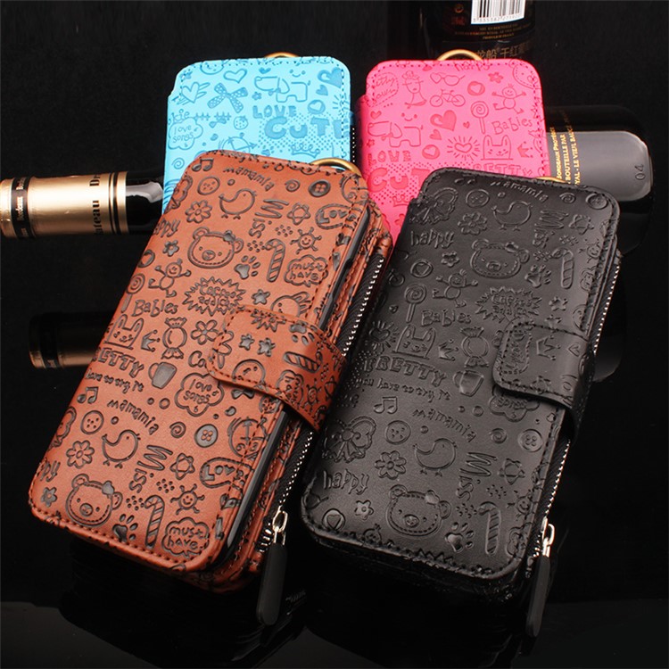 2 in 1 Multi-slot Zipper Wallet Cartoon Graffiti Leather Cover for iPhone 7 - Black-3
