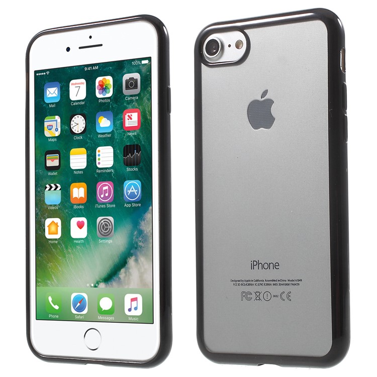 Electroplating Edge Clear TPU Cover for iPhone 7 4.7 Inch - Black-1