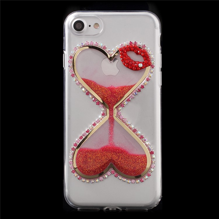 Heart-shaped Dynamic Quicksand Diamond TPU Case for iPhone 7 - Red-1