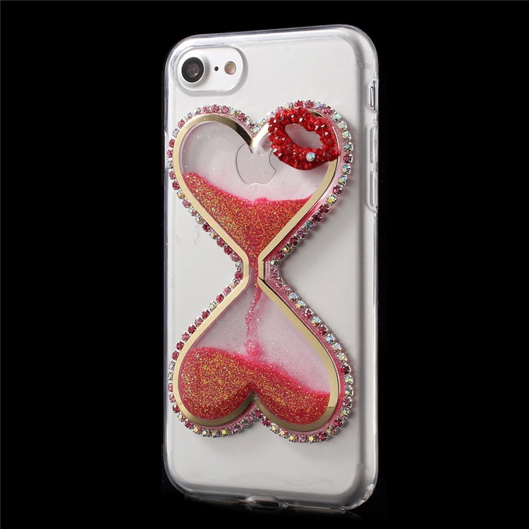 Heart-shaped Dynamic Quicksand Diamond TPU Case for iPhone 7 - Red-3