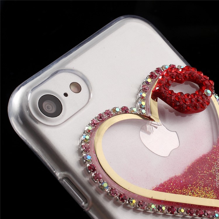 Heart-shaped Dynamic Quicksand Diamond TPU Case for iPhone 7 - Red-4