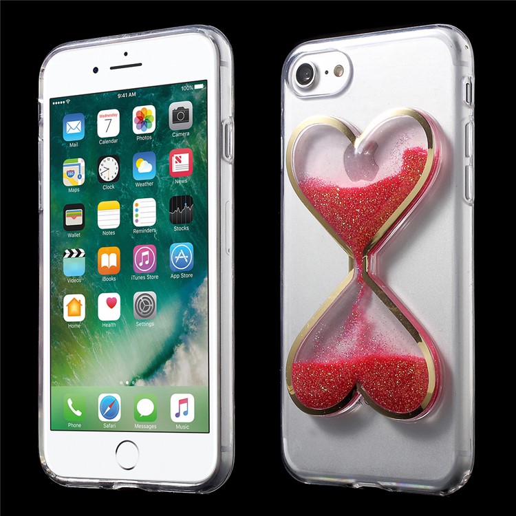 3D Heart Shaped Dynamic Quicksand TPU Back Case for iPhone 7 - Red-1