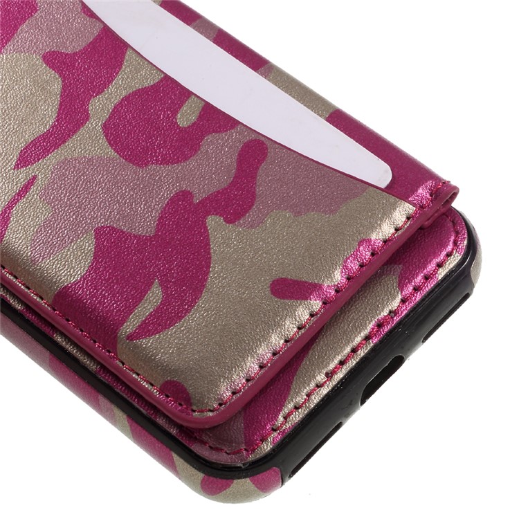 For iPhone 7 Camouflage Leather Coated Card Holder Kickstand TPU PC Hybrid Case - Rose-4