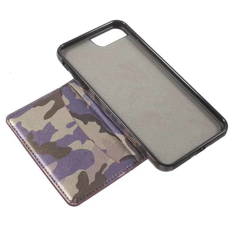 Camouflage Leather Coated Card Holder Kickstand TPU PC Hybrid Back Case for iPhone 7 Plus - Purple-6