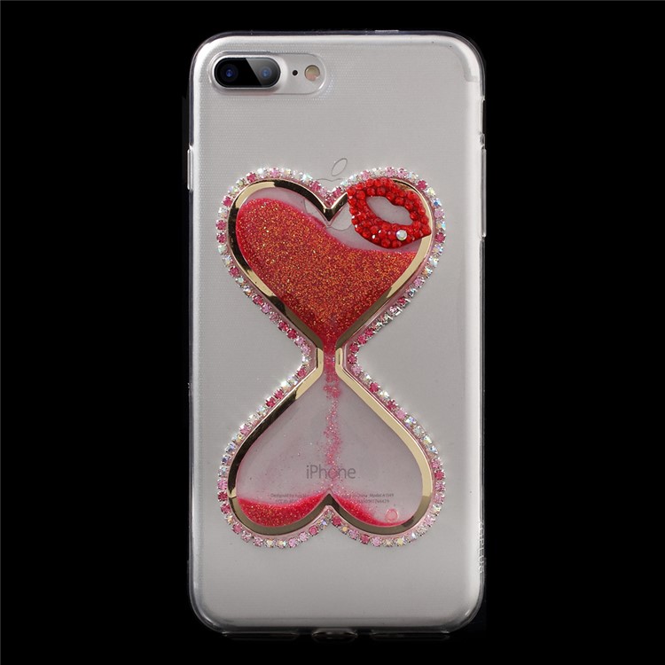 Heart-shaped Dynamic Quicksand Diamond TPU Case for iPhone 7 Plus - Red-1