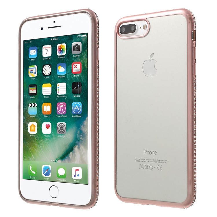 Plating Rhinestone TPU Phone Case for iPhone 7 Plus - Rose Gold-1