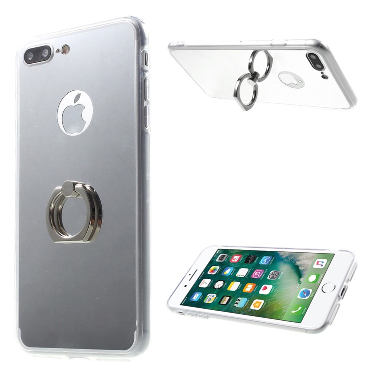 Mirror Surface Finger Ring PC TPU Kickstand Case for iPhone 7 Plus - Silver-1
