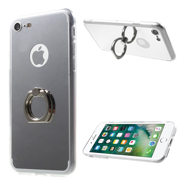 Mirror Surface Finger Ring Kickstand TPU PC Phone Case for iPhone 7 4.7 inch - Silver-1