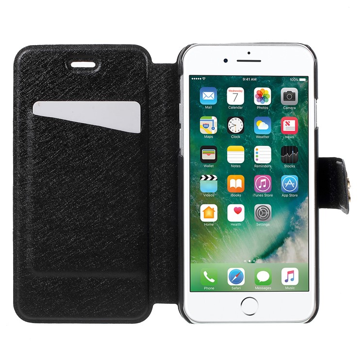 Diamond Flower Decor Silk Texture Leather Case for iPhone 7 4.7 inch - Black-5