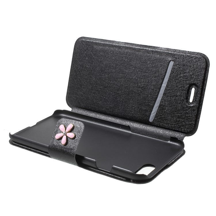 Diamond Flower Decor Silk Texture Leather Case for iPhone 7 4.7 inch - Black-6
