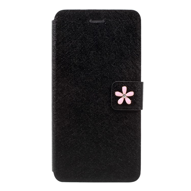 Diamond Flower Decor Silk Texture Leather Case for iPhone 7 Plus 5.5 inch - Black-3