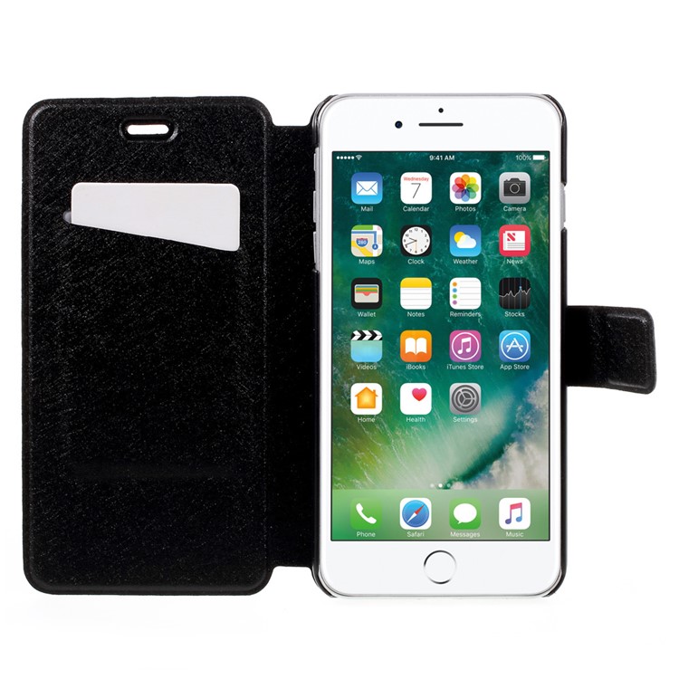 Diamond Flower Decor Silk Texture Leather Case for iPhone 7 Plus 5.5 inch - Black-6