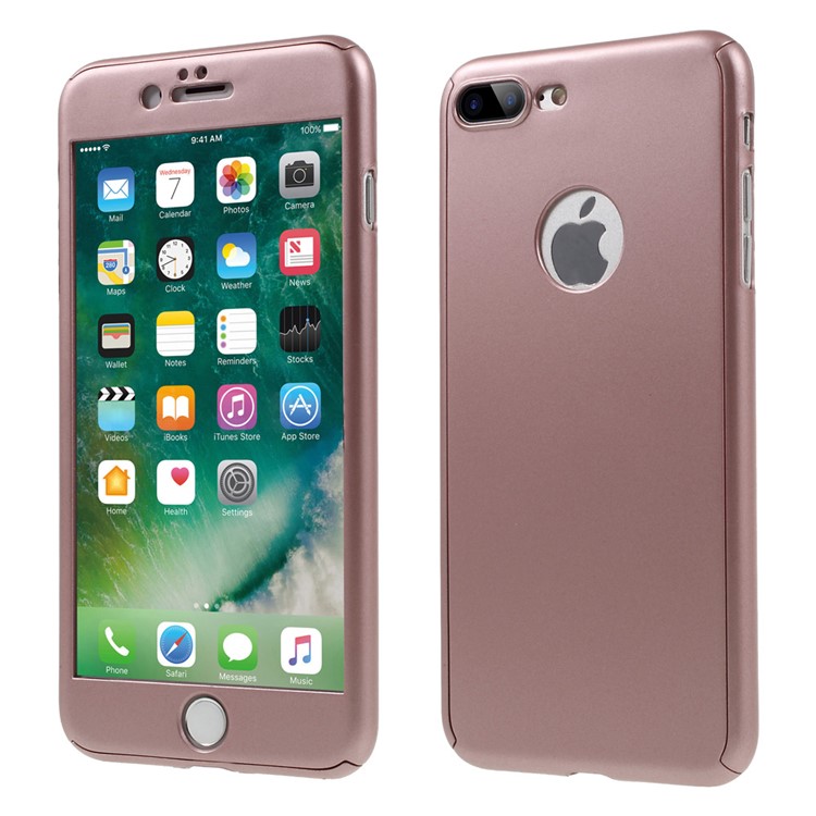 2-in-1 Full Protection PC Hard Case for iPhone 7 Plus + Tempered Glass Screen Protector - Rose Gold-1